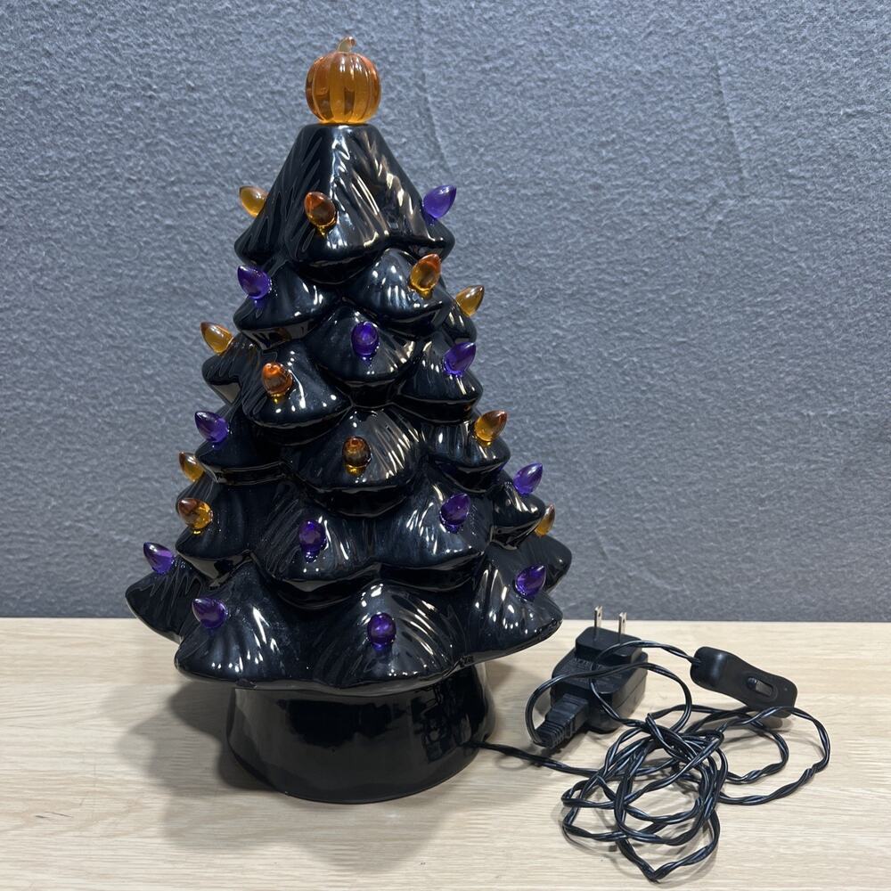 Mr Christmas Haunted Tree Ceramic Black 13 inch Pumpkin Orange Purple COMPLETE - Picture 4 of 8